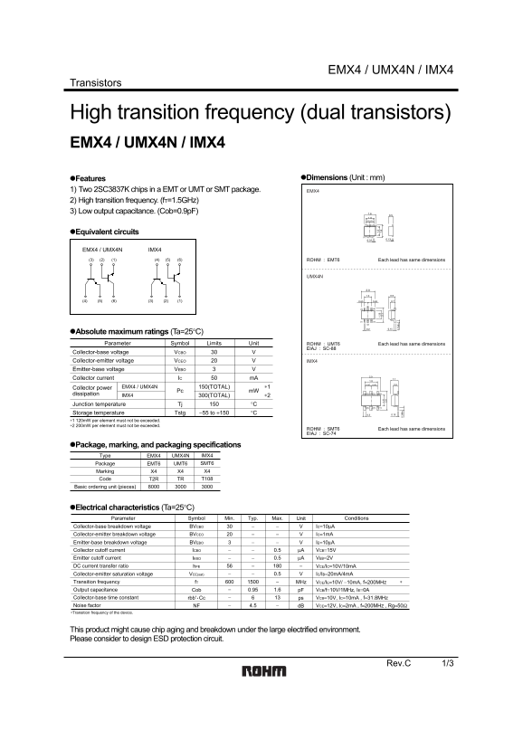 ROHM EMX4 UMX4N IMX4 Data Handbook/Specification Sheet - Page 1