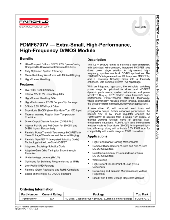 Fairchild FDMF6707V Product Specifications Manual - Page 1