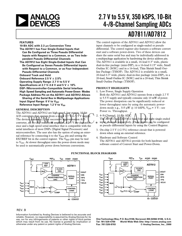AD7812 Analog Devices Data Sheet Manual - Page 1