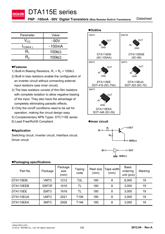 ROHM DTA115EE Series Data Manual - Page 1