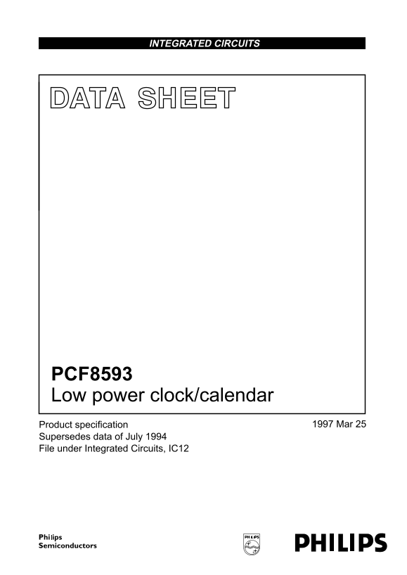 Philips PCF8593 Low Power Clock Calendar Data Sheet - Page 1
