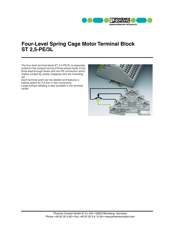 Phoenix Contact ST 2,5-PE 3L Four-Level Spring Cage Motor Terminal Block - Page 1