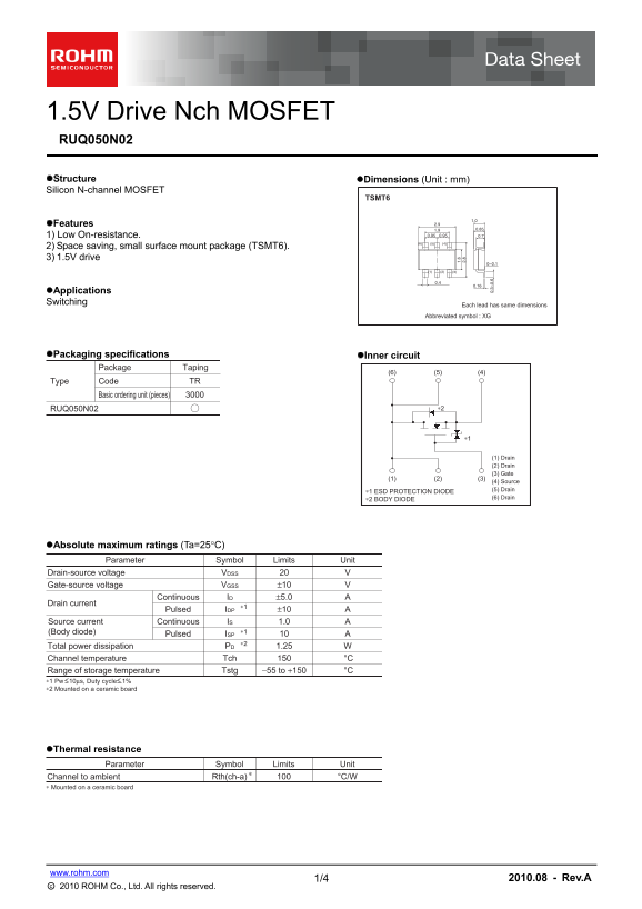 ROHM RUQ050N02 Product Specifications and User Guide - Page 1