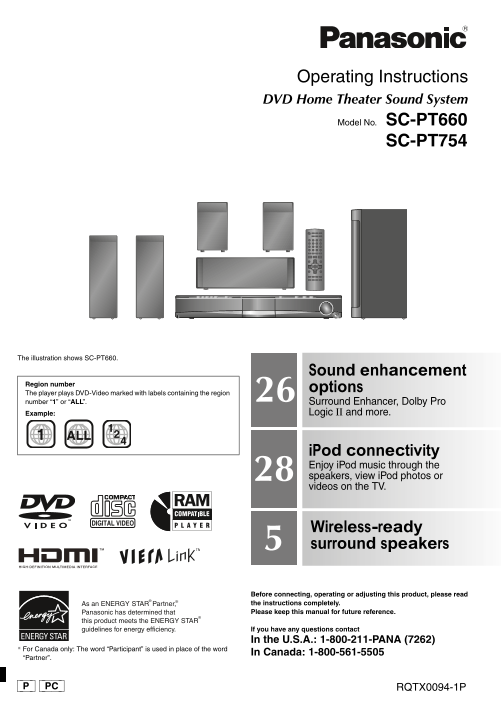 Panasonic SC-PT660 PT754 User Guide - Page 1