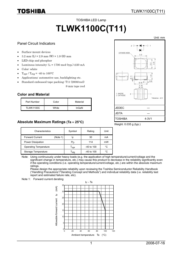 Toshiba TLWK1100C(T11) Data Sheet - Page 1