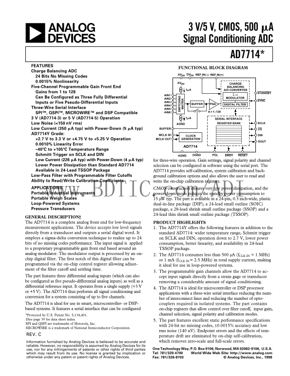 AD7714 Analog Devices Data Handbook/Manual - Page 1