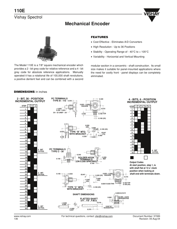 Vishay 110E Data Sheet - Page 1