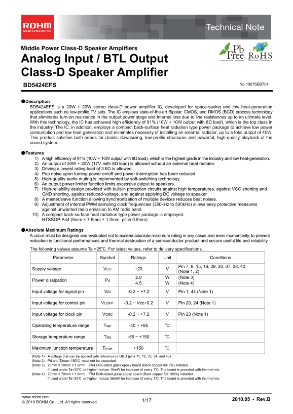 ROHM BD5424EFS Data Sheet - Page 1
