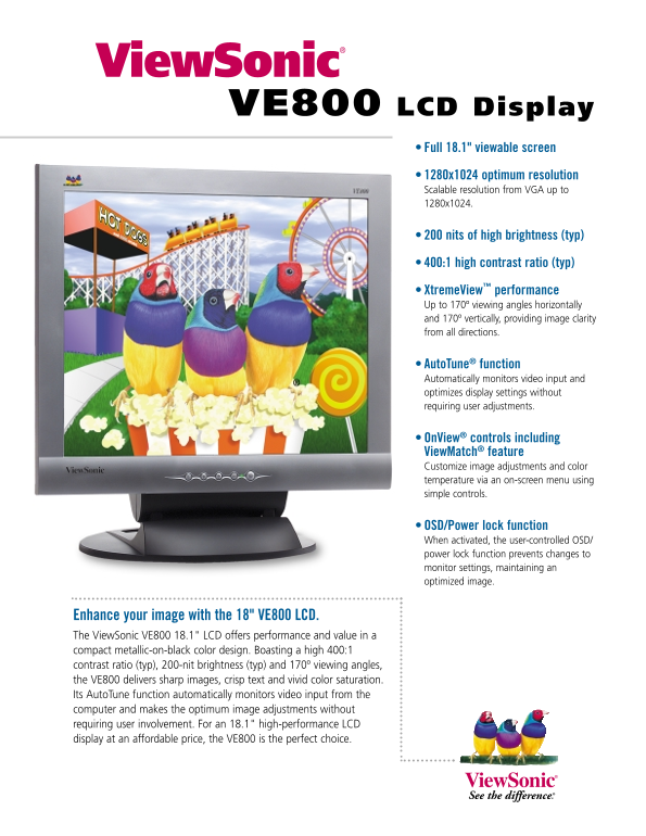 ViewSonic VE800 LCD Display User's Manual and Instructions - Page 1