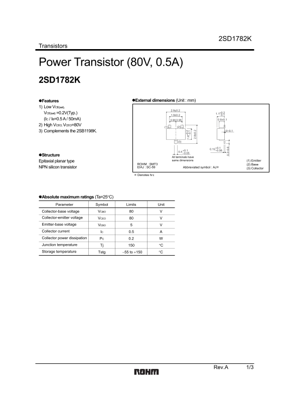 ROHM 2SD1782K User Manual - Page 1