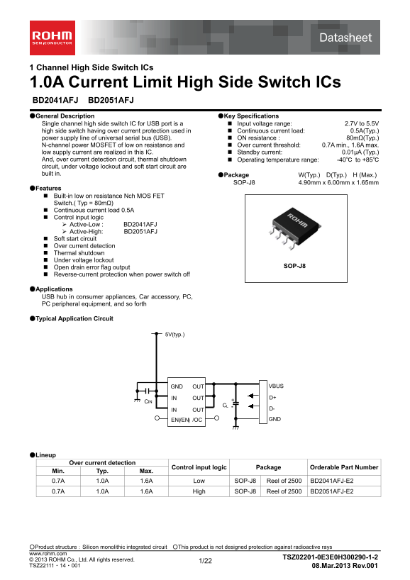 ROHM BD2051AFJ BD2041AFJ BD6519FJ Data Sheet - Page 1