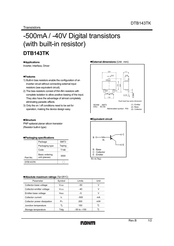 ROHM DTB143TK User Guide - Page 1