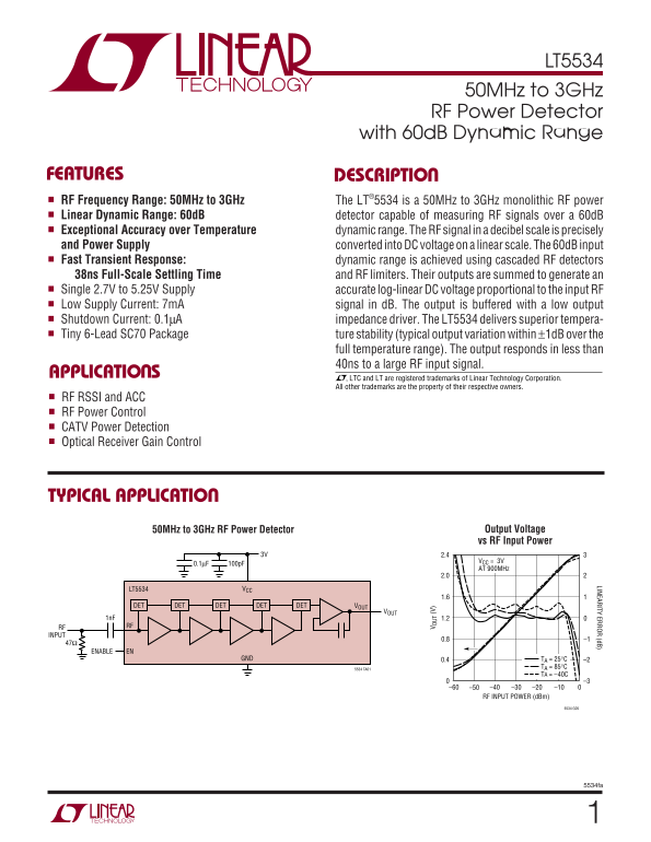 LINEAR TECHNOLOGY - 1 LT5534 Data Sheet - Page 1