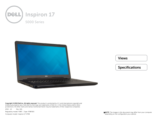Dell Inspiron 17-5758 Specifications - Page 1