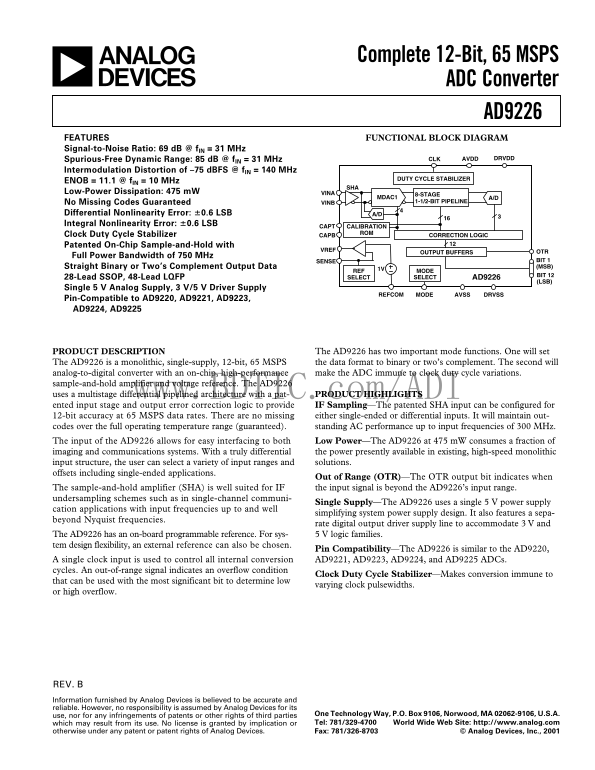 ANALOG DEVICES AD9226 Data Sheet - Page 1