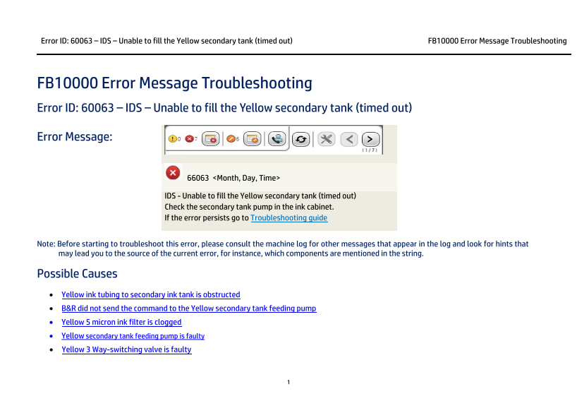 HP Scitex FB10000 Industrial Printing Press Geffen TS Error 66063 - Page 1