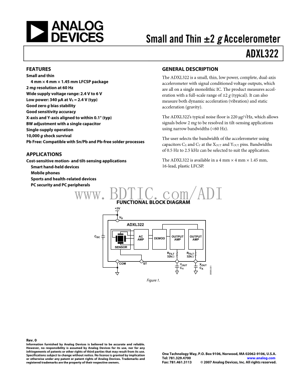 ANALOG DEVICES ADXL322 Data Sheet Manual - Page 1