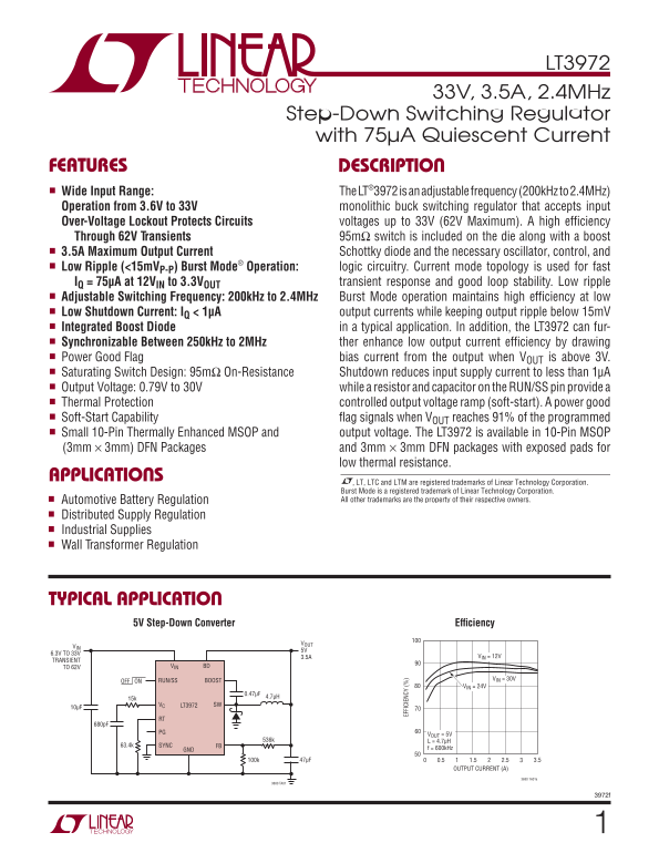 LINEAR TECHNOLOGY LT3972 Data Sheet manual instructions - Page 1