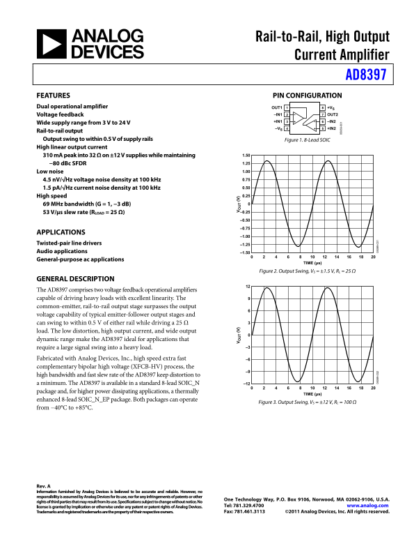 AD8397 Analog Devices Data Handbook & Specifications - Page 1