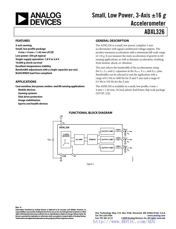 ADXL326 Analog Devices Data Sheet manual specifications guide - Page 1