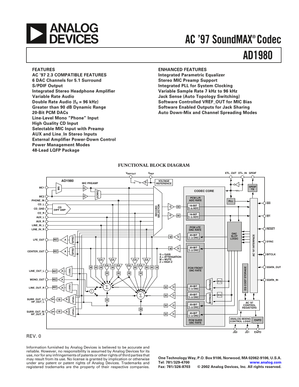 AD1980 Analog Devices Data Sheet manual specifications - Page 1