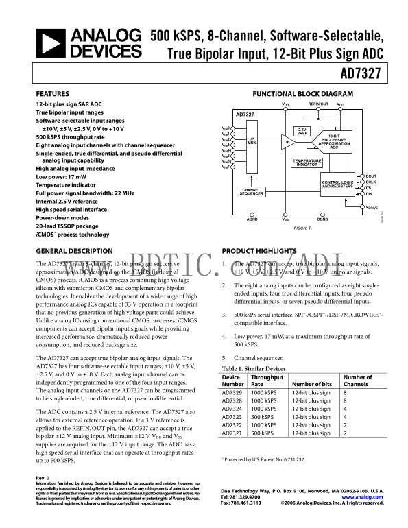 AD7327 Analog Devices Data Sheet Manual - Page 1