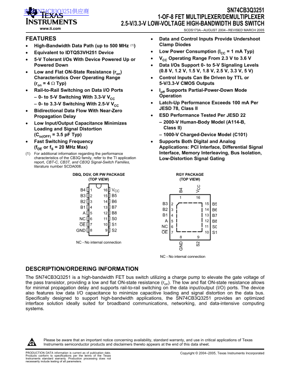 Texas Instruments SN74CB3Q3251 Data Sheet Manual - Page 1