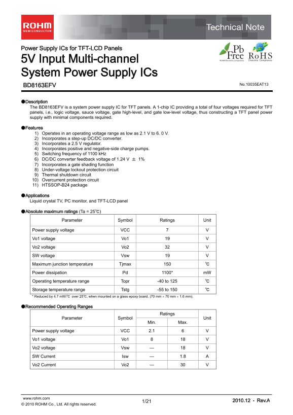 ROHM BD8163EFV Data Sheet - Page 1
