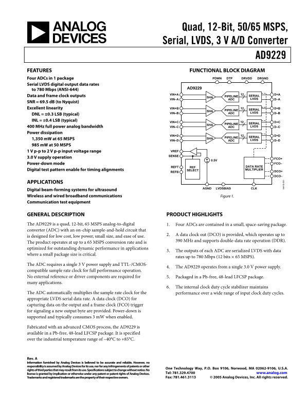 ANALOG DEVICES AD9229 Data Sheet - Page 1