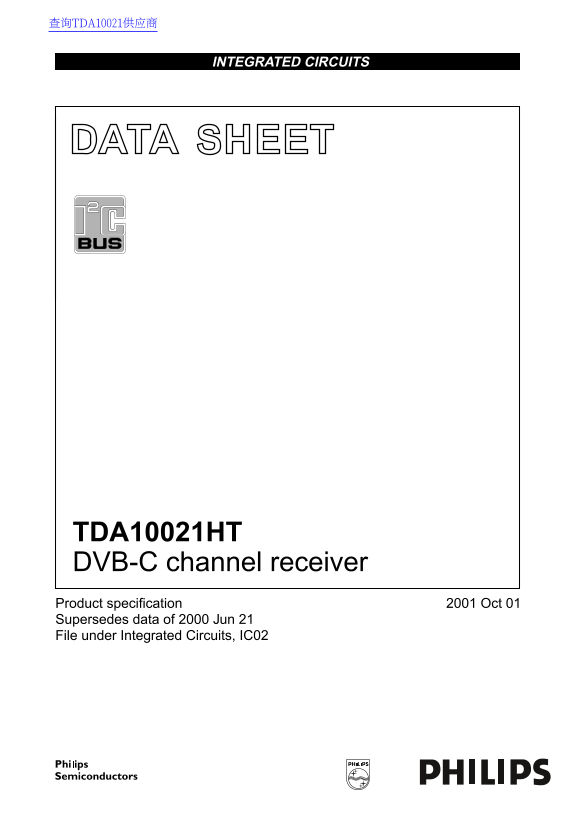 Philips TDA10021HT DVB-C Channel Receiver User's Guide and Data Sheet - Page 1
