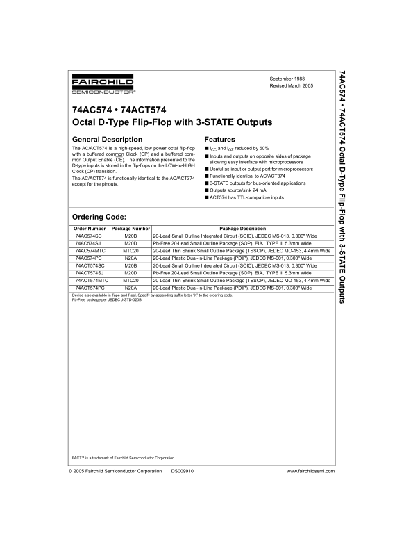Fairchild 74AC574 • 74ACT574 Octal D-Type Flip-Flop with 3-STATE Outputs - Data Manual - Page 1