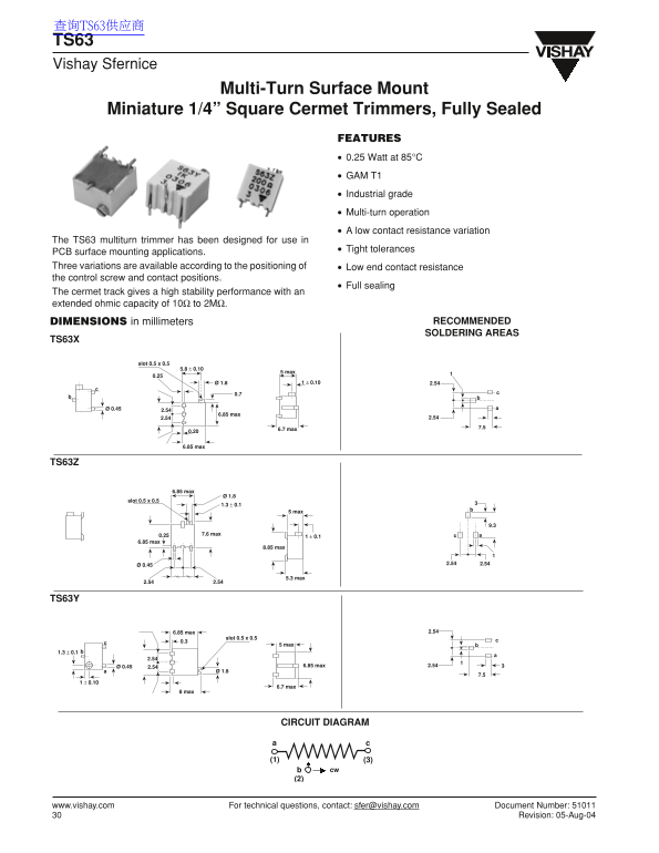 Vishay TS63 Data Sheet / Manual - Page 1