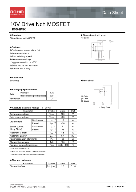 ROHM R5009FNX User Guide - Page 1