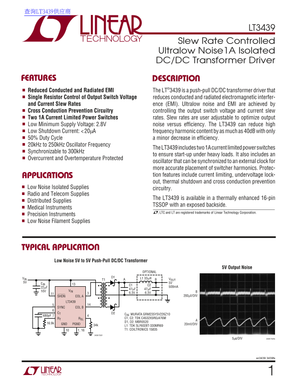 LINEAR LT3439 Data Sheet - Page 1