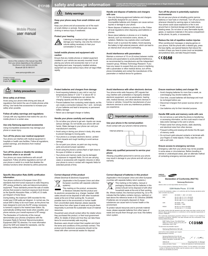 Samsung E1310B User Guide - Page 1