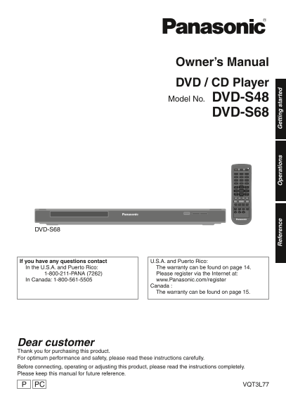 Panasonic DVD-S48 S68 User Guide and Manual - Page 1