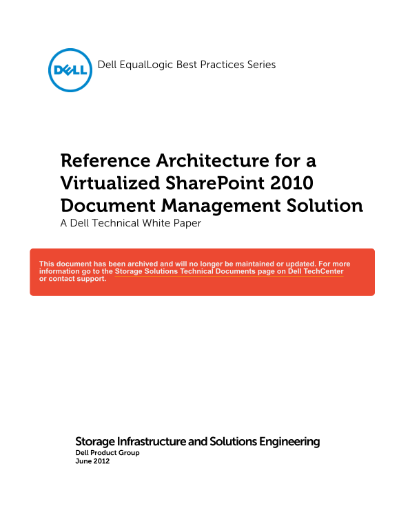 Dell Reference Architecture for a Virtualized SharePoint 2010 Document Management Solution User Guide - Page 1
