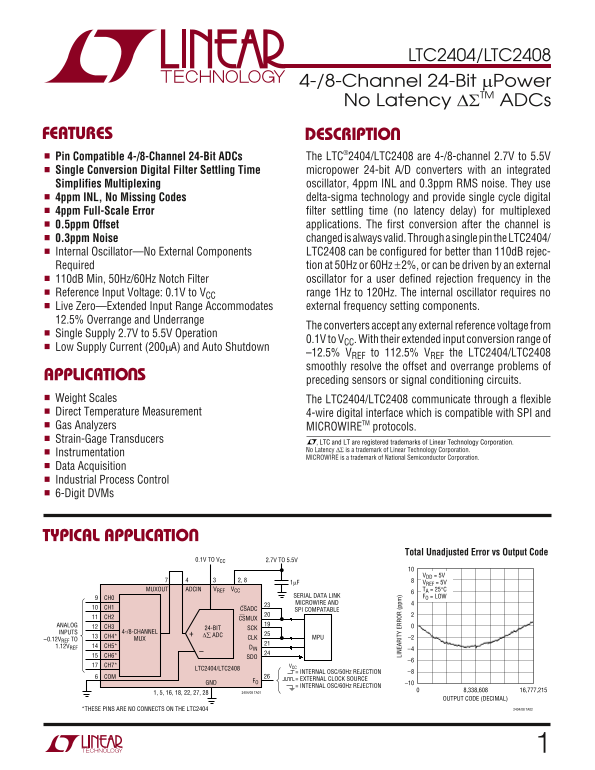 LINEAR Technology LTC2404 LTC2408 Data Sheet Manual - Page 1