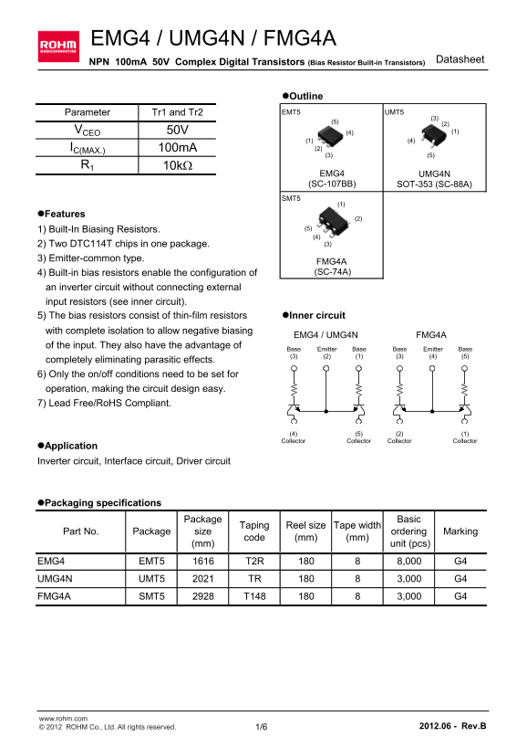ROHM EMG4 UMG4N FMG4A Data Sheet User Manual - Page 1