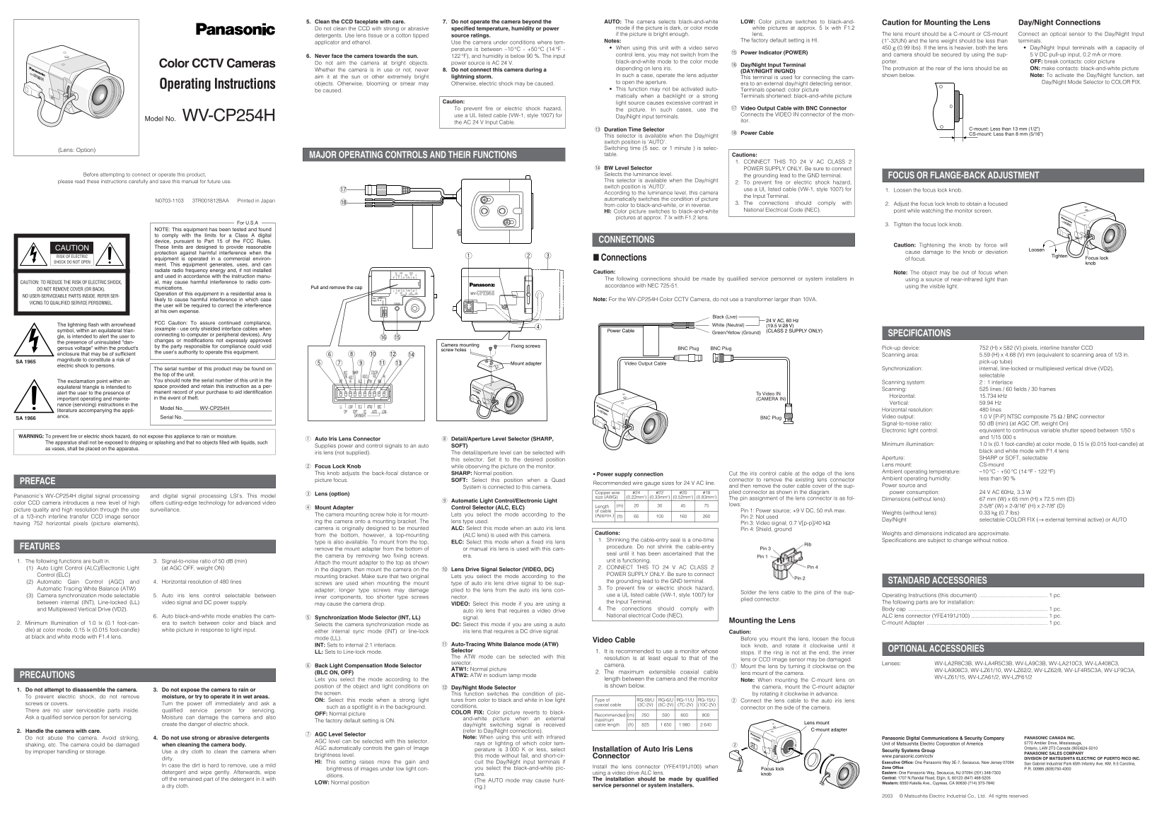 Panasonic WVCP254H User Guide - Page 1