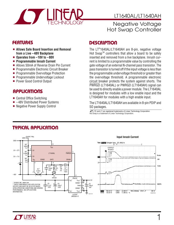 LINEAR TECHNOLOGY LT1640AL LT1640AH Specification Sheet User Guide - Page 1