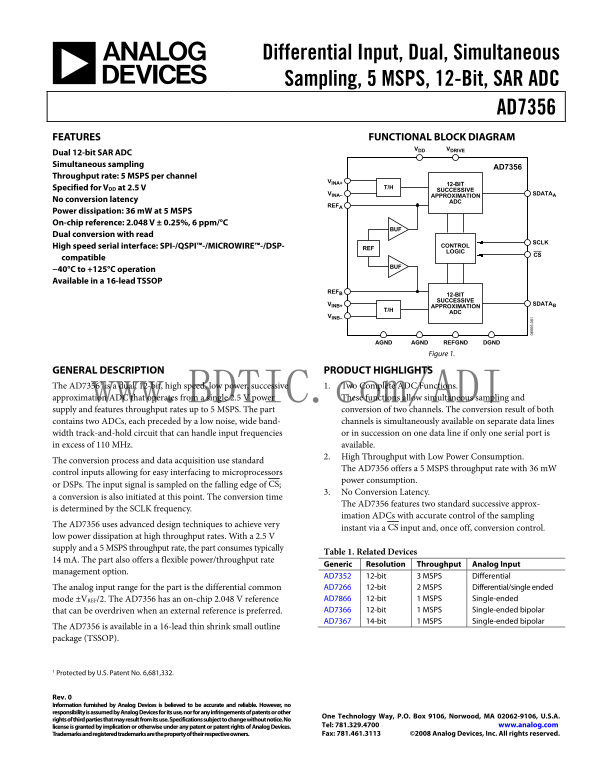 AD7356 Analog Devices Data Sheet - Page 1