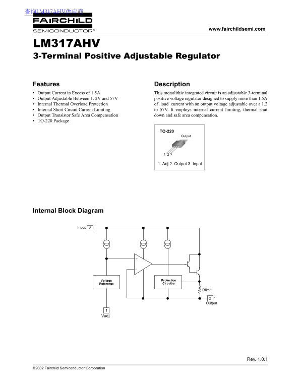 Fairchild LM317AHV Data Handbook - Page 1