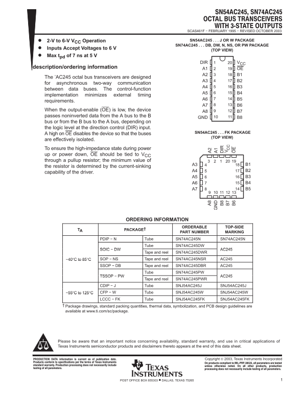 Texas Instruments SN54AC245, SN74AC245 Owners Manual User Guide - Page 1