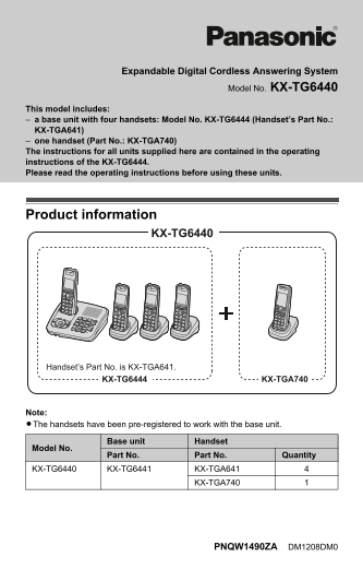 Panasonic KX-TG6440 User's Guide and Manual - Page 1