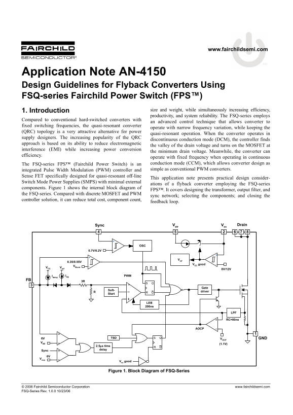 Fairchild Design Guidelines for Flyback Converters Using FSQ-Series Fairchild Power Switch (FPS) Data Manual - Page 1