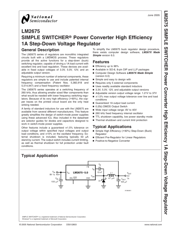 LM2675 National Semiconductor datasheet manual user guide - Page 1