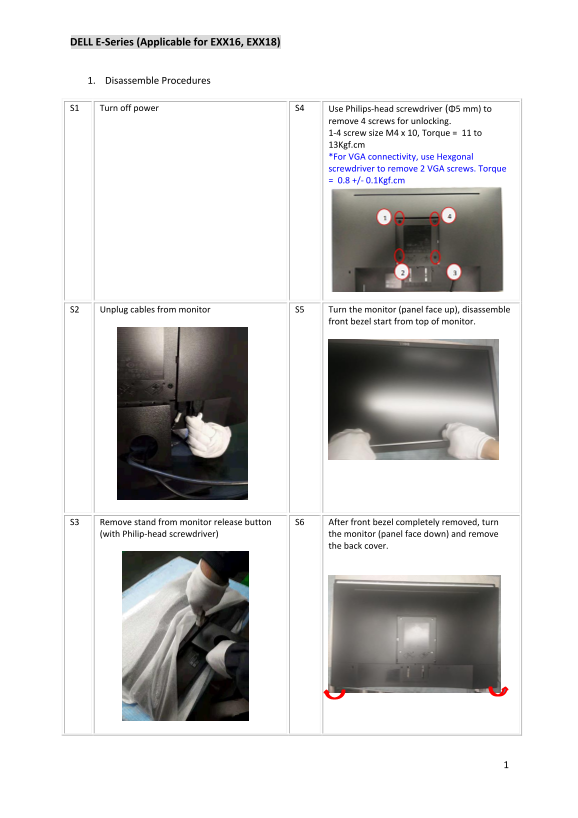 Dell E2016HV Monitor Teardown Instructions - Page 1