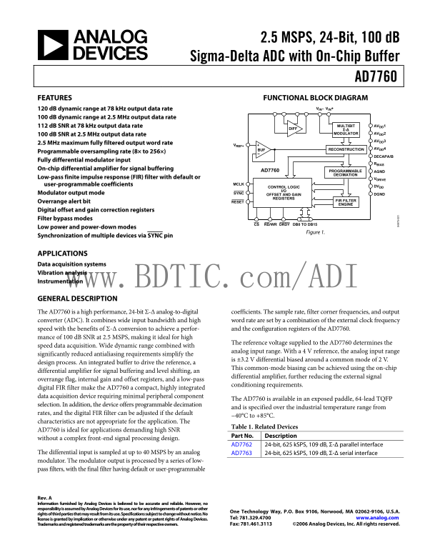 AD7760 Analog Devices Data Sheet Manual - Page 1