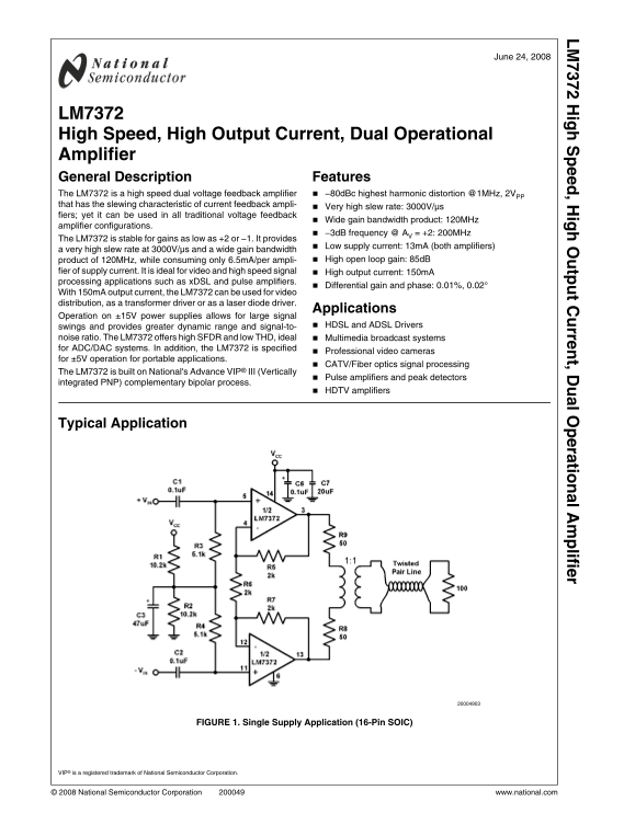 National LM7372 Data Handbook - Page 1
